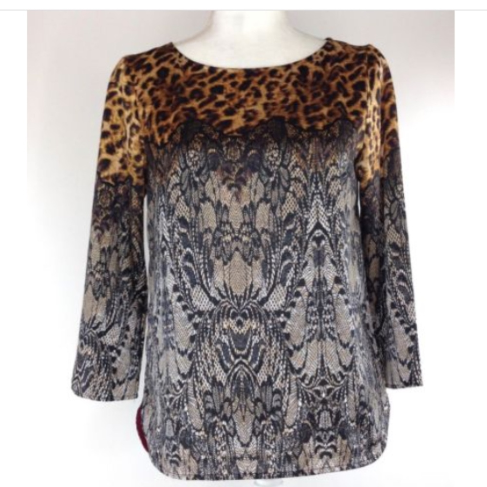 Ann Taylor Size XS Leopard & Lace 3/4 Sleeve A-438